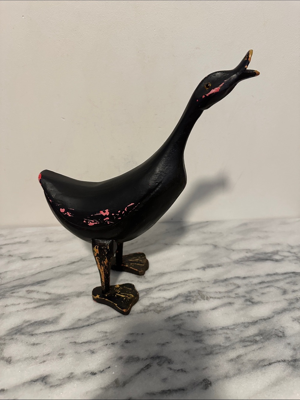 Vintage Folk art solid wood duck figurine decor distressed paint